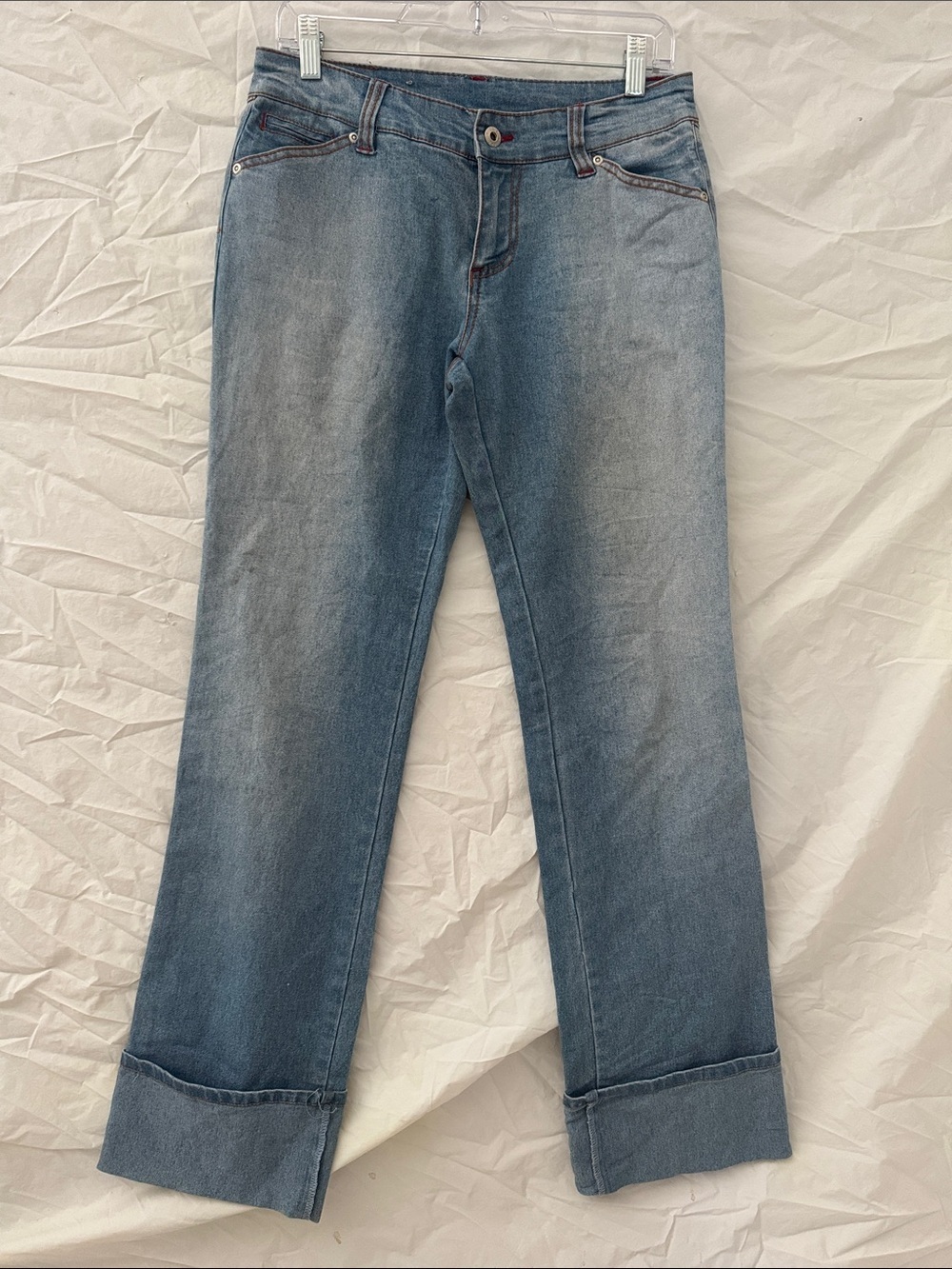 Echored 90’s Y2K Streetwear Low Rise Light Blue Wide-Leg Cuffed Jeans for Women